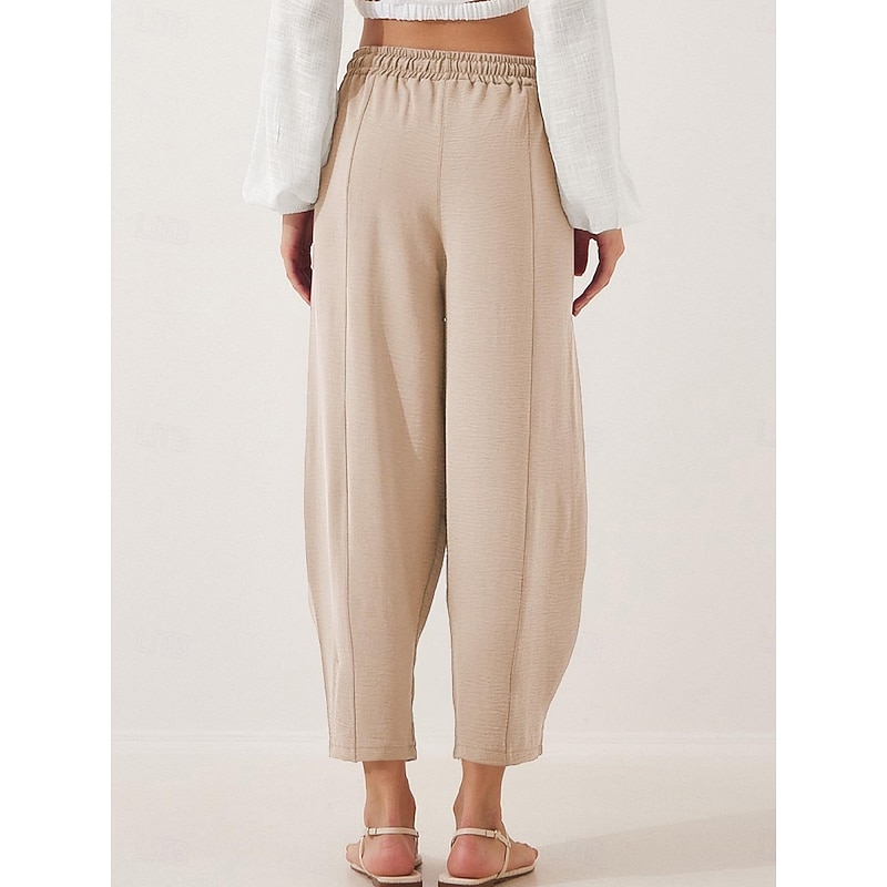 Women's Chinos Fashion Streetwear Basic Full Length High Waist Plain Pocket Elastic Waistband Comfy Soft Comfortable Micro-elastic Outdoor Street Blue Brown Khaki Light Blue Summer Spring Loose Fit3