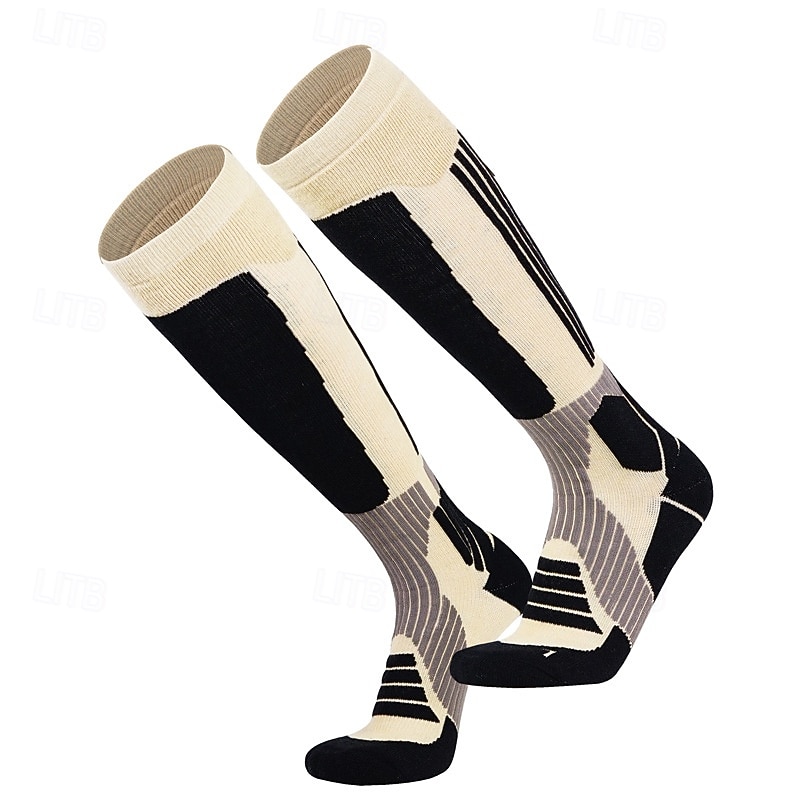 1 Pair Men's Women's merino wool socks Running Socks Sports Socks Thermal Warm Breathable Anti Blister Thick Outdoor Over The Calf Patchwork Merino Wool Yellow Red Green for Ski / Snowboard Running4