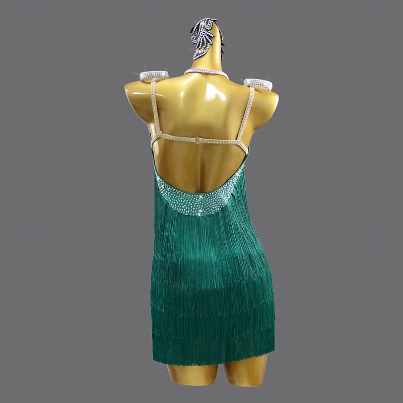 Latin Dance Dress Rhinestone Tassel Women's Performance Rumba Chacha Dancewear Sleeveless Salsa Competition Dresses2