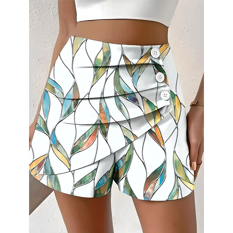 Women's Chinos Shorts Vacation Vintage Ethnic Style Short High Waist Graphic Color Block Gradient Pleated Inelastic Formal Vacation Street Yellow Pink Blue Orange Summer Spring Regular Fit2