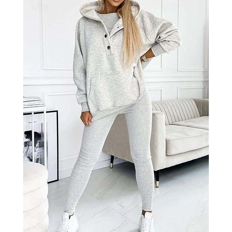 Women's Tracksuit Leggings 3-Piece Zipper Pocket Solid Colored Clothing Suit Fall Dark Grey Dark Navy Workout Athleisure Running Thermal Warm Windproof Long Sleeve Sport Activewear Stretchy Regular