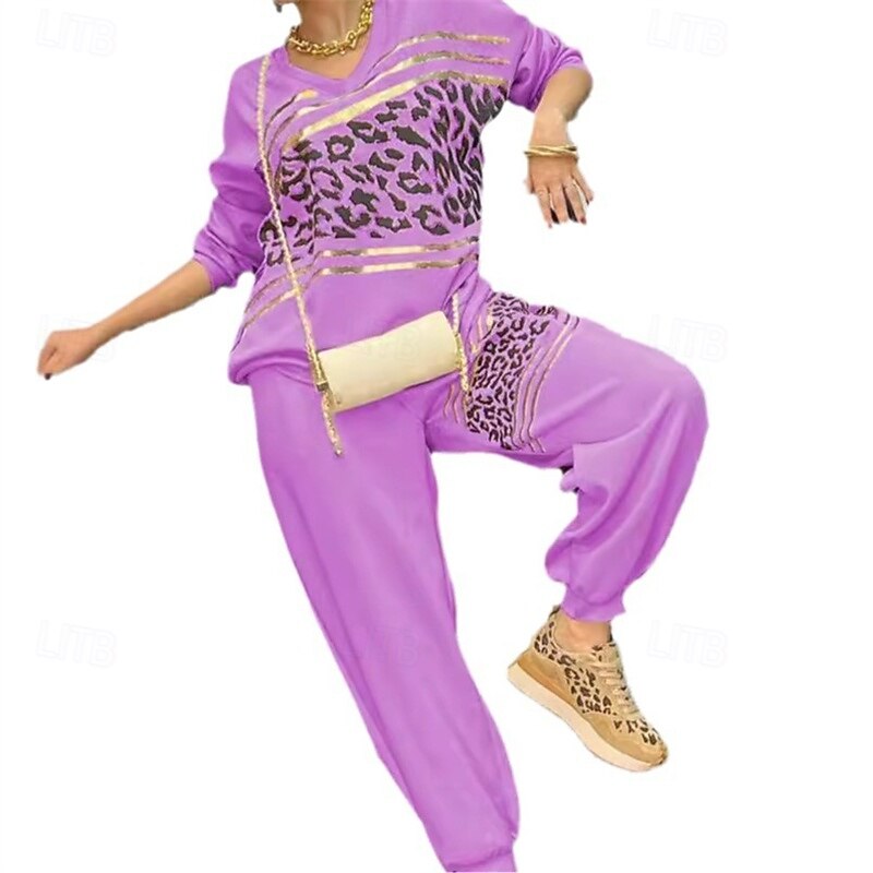 Women's Tracksuit Sweatsuit Activewear Set Pocket Leopard Clothing Suit Fall Pink Blue Gym Workout Sports Thermal Warm Windproof Soft Long Sleeve Sport Activewear Micro-elastic Regular Fit3