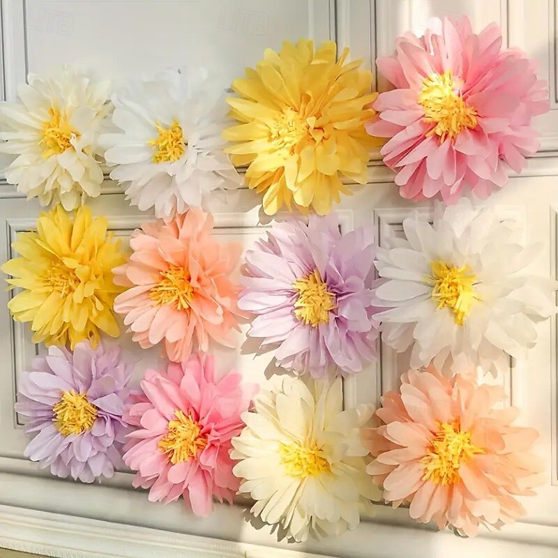 6/12PCS Paper Daisy Flowers for Wedding and Party Decorations, Colorful Spring Wall Hanging Decor for Indoor Outdoor Events, Easter, Graduation, Birthday, and Holiday Celebrations3