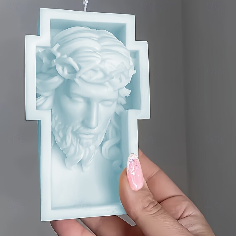1pc Large Silicone Cross Mold for Soap Making and Cross Human Head Sculpture Resin Casting