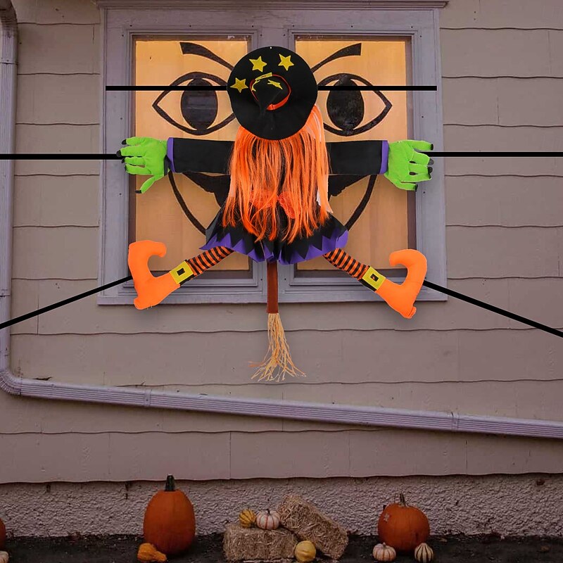Halloween Crashing Witch Decoration - Outdoor & Indoor Hanging Decor for Yard, Garden, Tree, Door, Porch, or Pillar - Weather-Resistant Funny Witch Crashing into Tree Party Decoration3