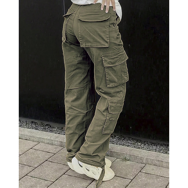 Women's Cargo Pants Pants Trousers Fashion Streetwear Full Length Natural Solid Colored Multi Pocket Comfortable Micro-elastic Sports & Outdoor Daily Wear Black Khaki Army Green Dark Gray Summer2