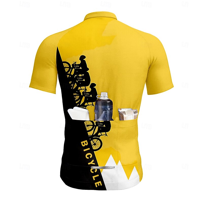 Men's Cycling Jersey Graphic Geometric Letter & Number Short Sleeve Bike Jersey Top with 3 Rear Pockets UV Resistant Quick Dry Front Zipper Reflective Strips Sports Yellow Clothing Apparel2
