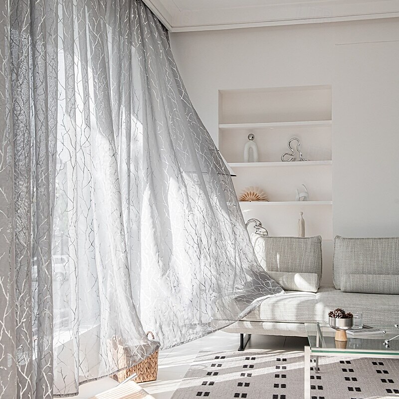 Lace Jacquard Embroidered Curtains, Ready-Made Sand Curtains, Perfect for Living Room, Balcony, Study, Bedroom, Home Office, Dining Room3