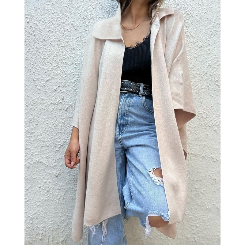 Women's Trench Coat Comfortable Irregular Hem Fashion Modern Plain Outdoor Vacation Single Breasted Long Turndown Regular Fit Long Sleeve Outerwear Rose Red Apricot Gray Fall Winter