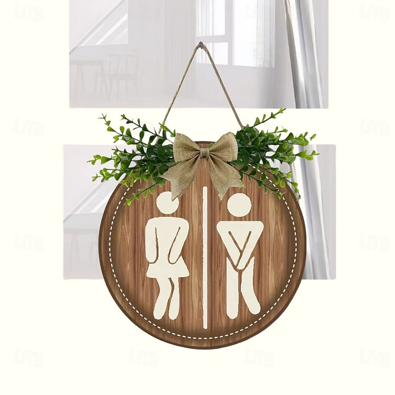 Wooden Bathroom Gender Door Sign, Rustic Restroom Wall Hanging Plaque, Farmhouse Toilet Decoration for Home or Business Use2