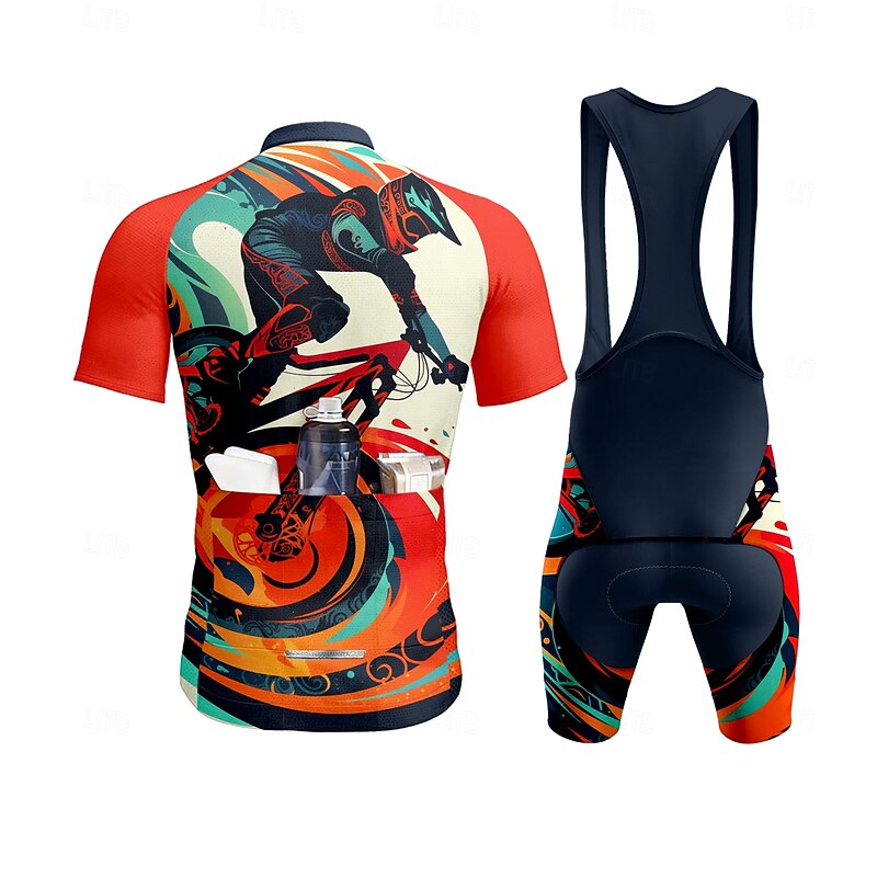 Men's Cycling Jersey with Bib Shorts Short Sleeve Red Bike Sports Graphic Geometric Clothing Apparel2
