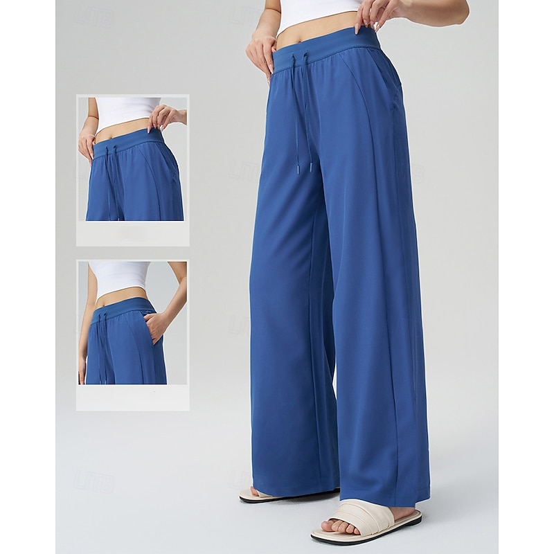 Women's fitness pants Pilates Pants Yoga Pants Drawstring with Pockets Lightweight High Waist Gym Pilates Zumba Bottoms Solid Color Black White Blue Fall Sports Activewear Micro-elastic Loose Fit