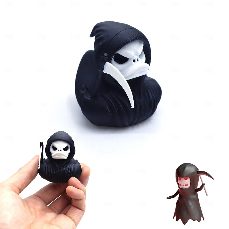 Halloween Grim Reaper Duck 3D Printed Figurine, Death Duck Ornament, Spooky Skeleton Duck Statue for Halloween Decor, Gothic Resin Reaper Duck Collectible Gift