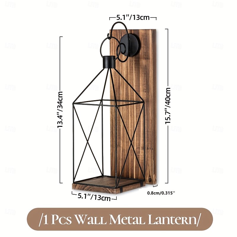 1pc Rustic Wooden Candle Wall Sconce 13.4 inch Metal Lantern Farmhouse Home Decor Brown Lacquered Finish Wall Mount Family Theme Versatile for Indoor & Outdoor Ideal for Christmas Halloween3