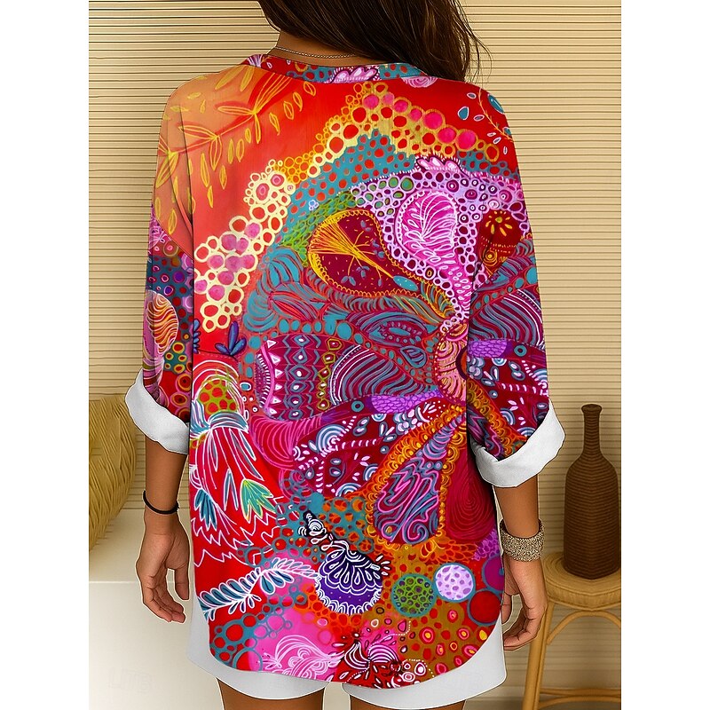 Women's Blouse Tunic V Neck Long Sleeve Boho Casual Tops Graphic Abstract Elegant Stylish Pretty Regular Tops Daily Print Yellow Red Blue Purple Green2