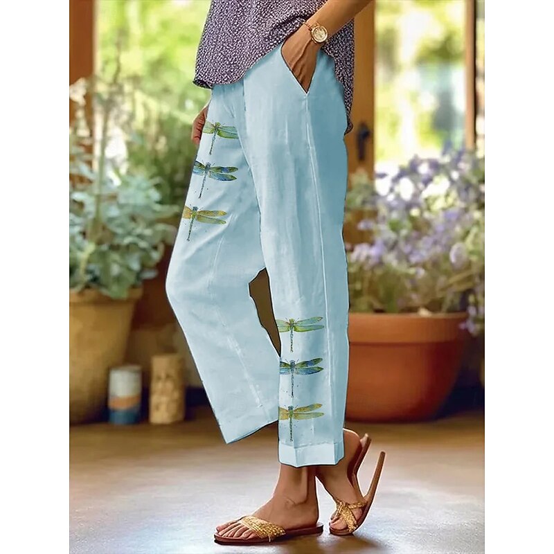 Women's Chinos Vacation Vintage Ethnic Style Ankle-Length High Waist Graphic Animal Pocket Soft Outdoor Breathable Micro-elastic Formal Outdoor Vacation Black White Blue ash-colored Summer Spring Fall4