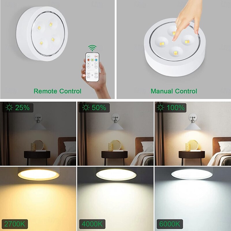 LED Puck Lights Under Cabinet Lighting with Remote Control AA Battery Bulb with Memory Function 3 Lighting Modes Stick on Lights for Kitchen Counter Closet3