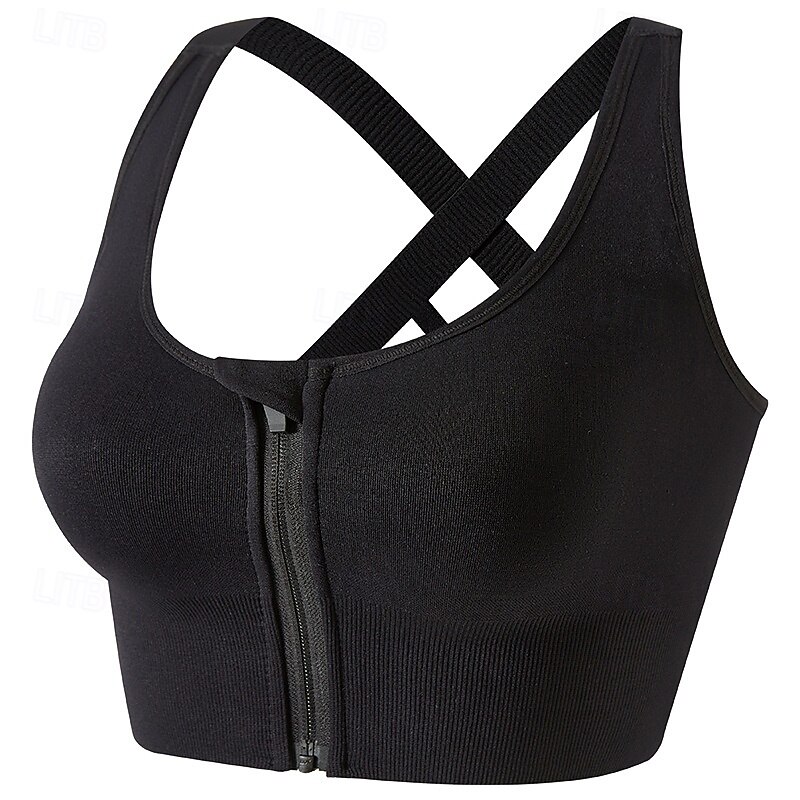 Women's Yoga Bra Sports Bra Pilates Bra Bra Top Push Up Seamless Anti-vibration Wireless Zipper Solid / Plain Color Sport Activewear Light Blue Black Gym Zumba Running3