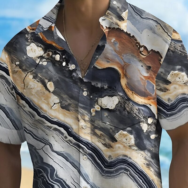 Men's Geometric Marble Abstract Art Shirt Summer Shirt Button Up Shirt Short Sleeve Fashion Casual Outdoor Vacation Dailywear Summer Spring Turndown 3D Print Collared Shirts Front One Pocket Gray2
