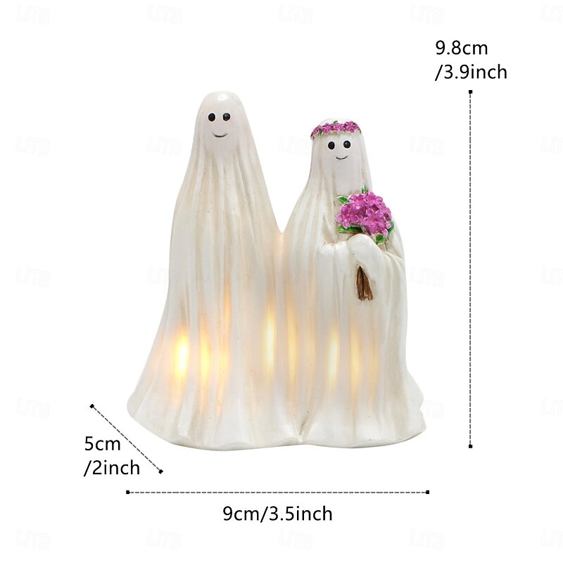 Halloween Resin LED Ghost Figurine with Lights, Bride and Groom Ghost Skeleton Decoration, Spooky Haunted Party Ornament for Halloween Festival2