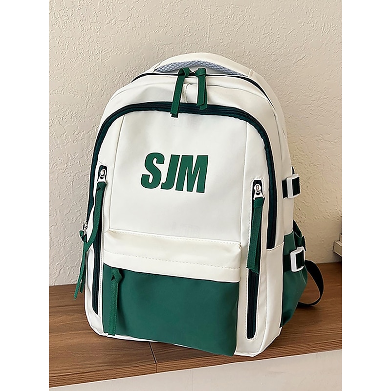 Women's Preppy Multicolor Backpack with SJM Logo - Lightweight and durable with adjustable shoulder straps, Suitable for casual bags and school bags for daily use