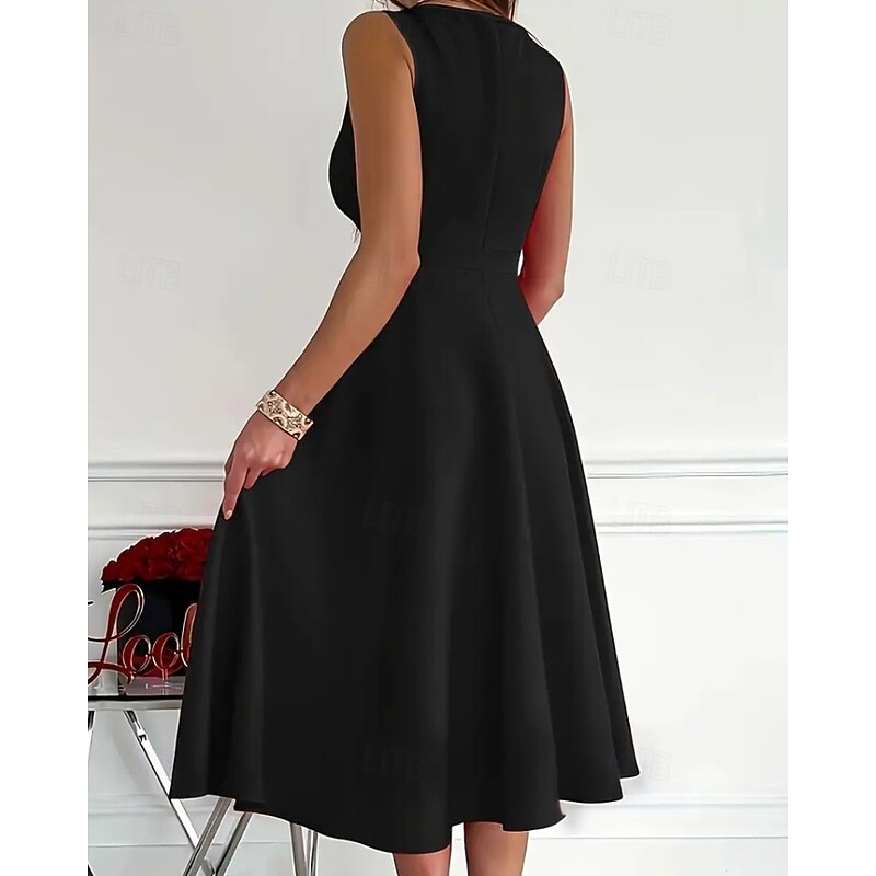 Women's Midi Dress Summer Dress Fashion Modern Outdoor Vacation Daily Regular Fit Plain Sleeveless V Neck Black Red Blue Summer4