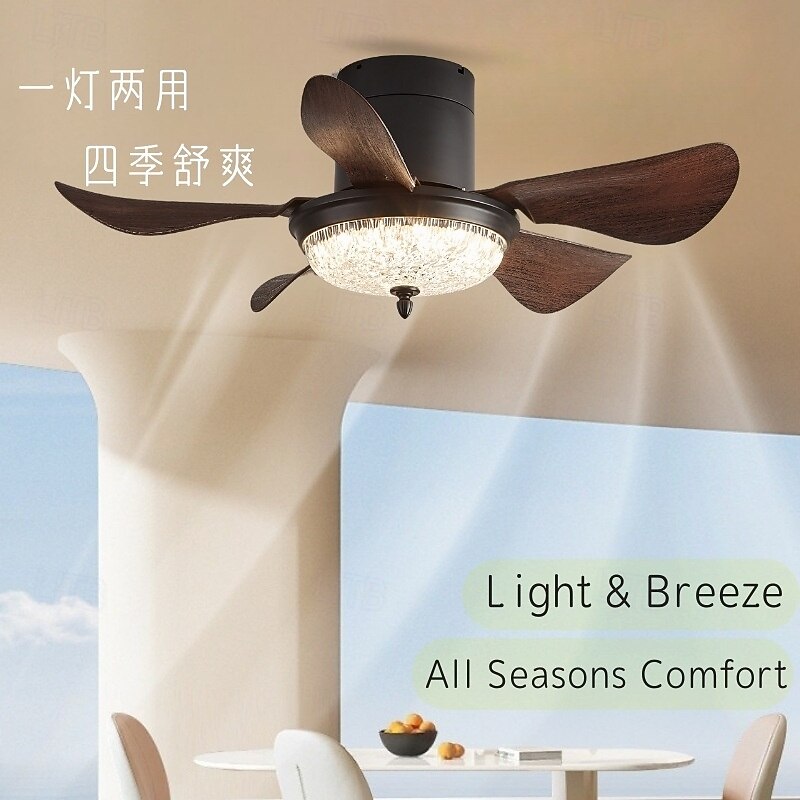 Modern 3-blade LED ceiling fan light Wooden ABS bladeless DC motor frequency conversion iron remote control 110V-220V4