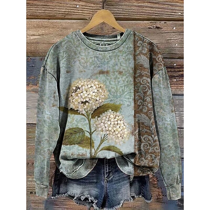 Women's Pullover Sweatshirt Floral Graphic Warm Active Vintage Long Sleeve Crew Neck Regular Tops Street Dailywear Casual Print Black Pink Blue Green Spring Fall Winter4