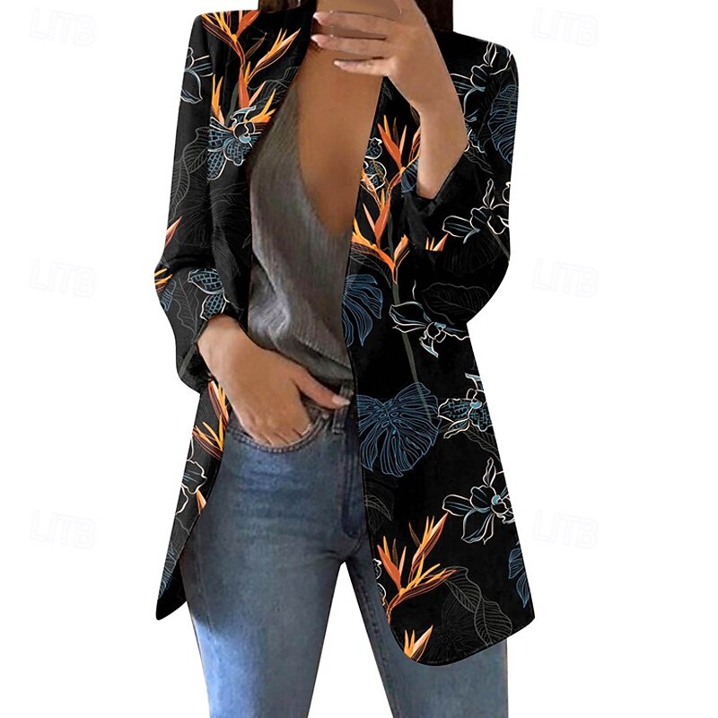Women's Blazer Comfortable Print Elegant Fashion Casual Floral Going out Casual Daily Cardigan Regular Lapel Regular Fit Long Sleeve Outerwear Black White Pink Spring Fall3