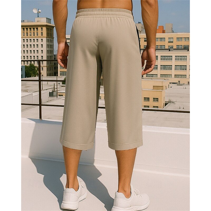 Men's Running Capri Pants Running Pants Elastic Waistband Capri Pants Sports & Outdoor Casual Lightweight Breathable Tennis Jogging Running Regular Fit Sportswear Activewear Solid Colored Black Army2