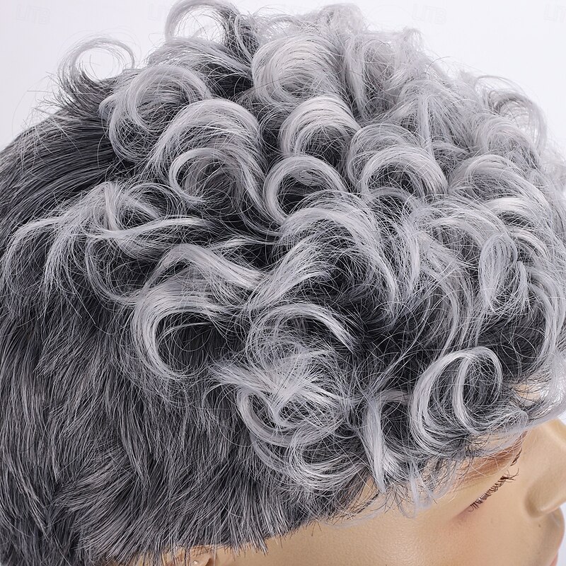 Synthetic Wig Afro Curly Water Wave Asymmetrical Neat Bang Machine Made Wig 10 inch A1 Synthetic Hair Men's Classic Comfortable Color Gradient Multi-color2