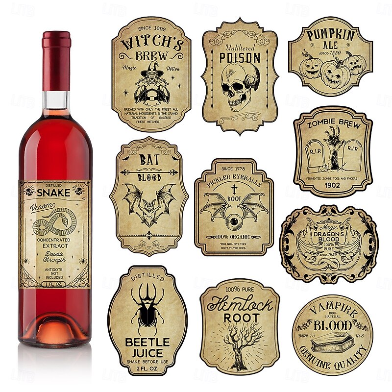 Halloween Decoration Retro Stickers Red Wine Bottle Stickers Scene Decoration Props party Supplies4