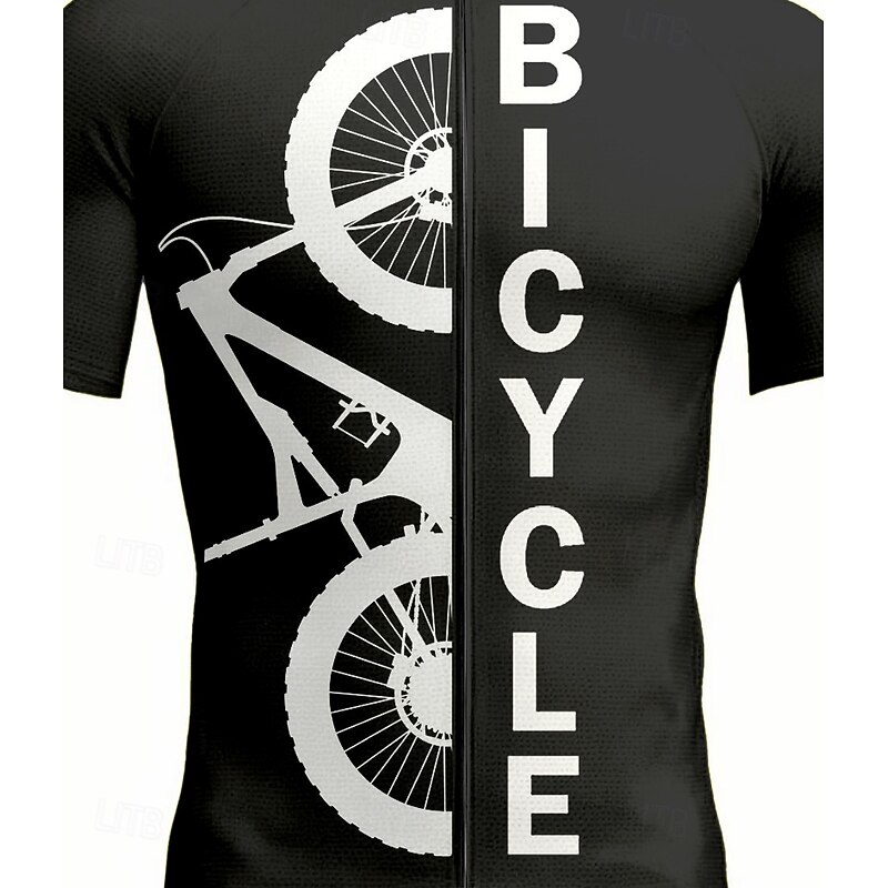 Men's Cycling Jersey Graphic Geometric Letter & Number Short Sleeve Bike Jersey Top with 3 Rear Pockets UV Resistant Quick Dry Front Zipper Reflective Strips Sports Black Clothing Apparel3