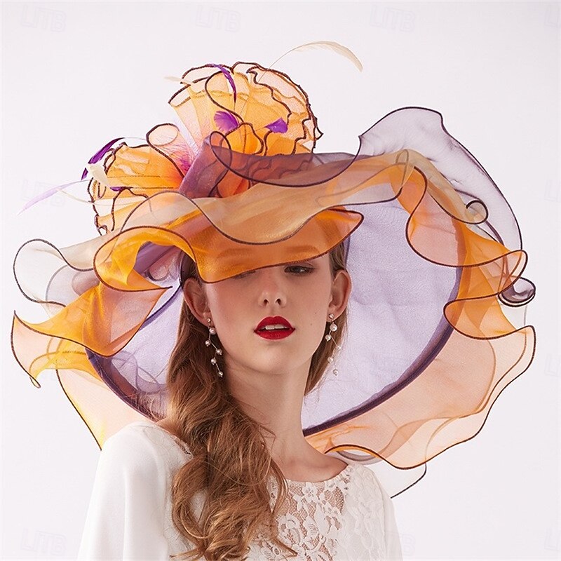 Hats Organza Sun Hat Formal Wedding Evening Party Tea Party Horse Race Elegant Vintage With Floral Headpiece Headwear