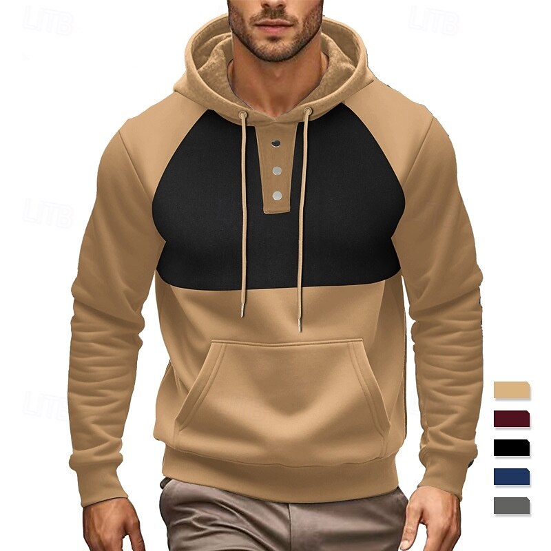 Men's Hoodie Pullover Hoodie Sweatshirt Fleece Hoodie Red Navy Blue Khaki Gray Hooded Color Block Pocket Work Sports & Outdoor Casual Basic Casual Workout Fall Winter Clothing Apparel Hoodies4