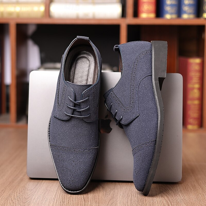 Men's Oxfords Brogue Walking British PU Leather Suede Breathable Comfortable Slip Resistant Lace-up Dark Brown Black Blue Fall Winter3