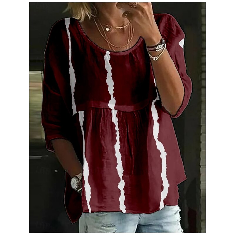 Women's Blouse Tie Dye Stylish 3/4 Length Sleeve Crew Neck Regular Tops Daily Holiday Print White Pink Wine Navy Blue Royal Blue Summer