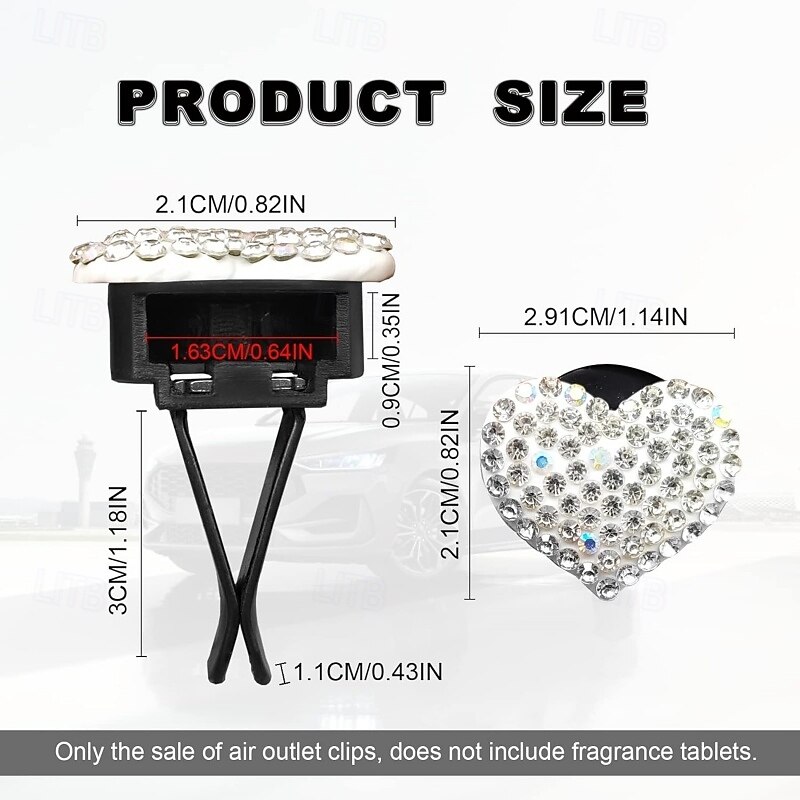 Car Vent Clip Bling Crystal Heart Shape Charm Universal Car Air Conditioner Decorations3