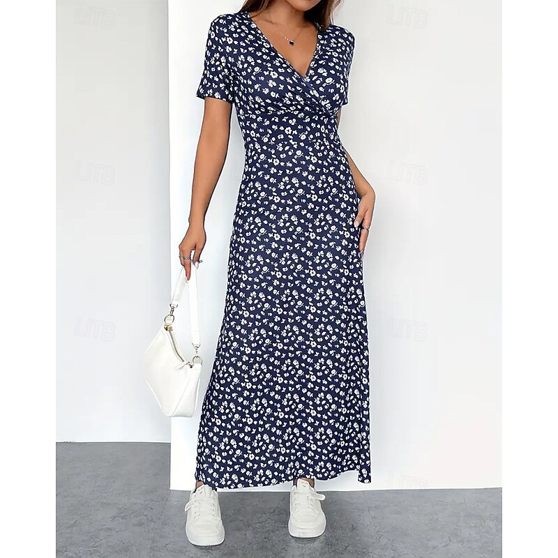 Women's Midi Dress Floral Dress Print Dress Fashion Modern Outdoor Vacation Holiday Regular Fit Flower Short Sleeve V Neck Pink Royal Blue Light Blue Summer4
