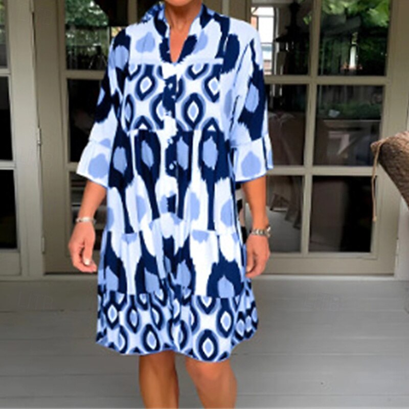 Women's Mini Dress Casual Dress Summer Dress Fashion Modern Daily Beach Weekend Regular Fit Geometric Half Sleeve V Neck Blue Brown Green Summer3