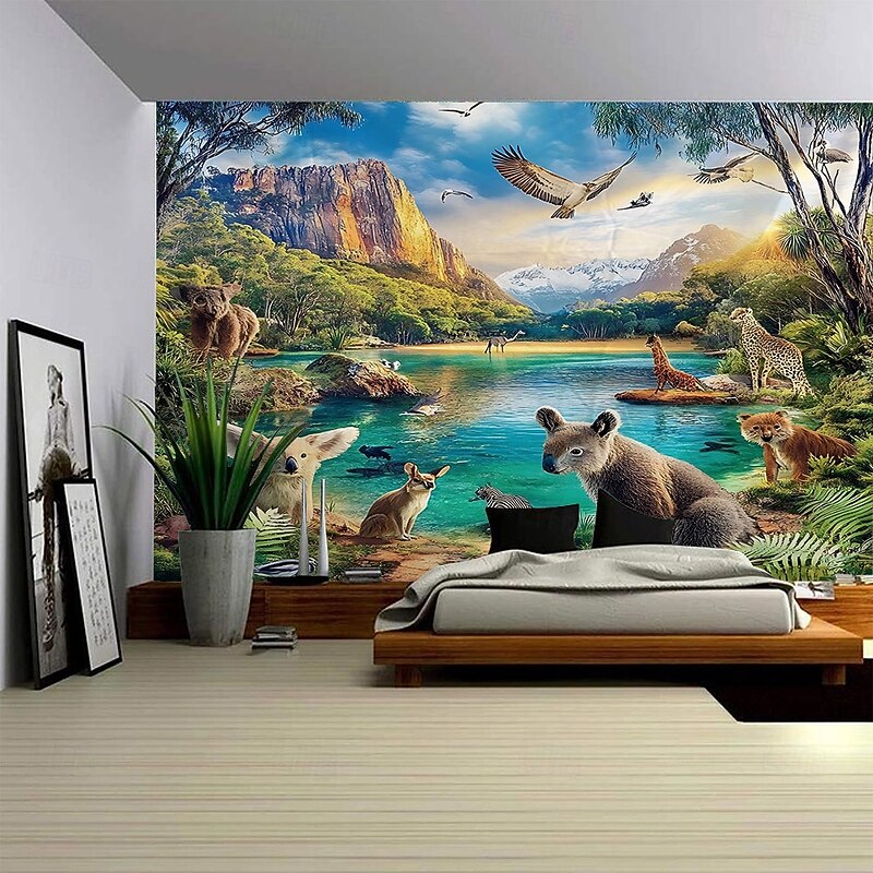 Forest Animal Landscape Hanging Tapestry Mural Art Large Tapestry Mural Decoration Photos Background Carpet Curtains Home Bedroom Living Room Decoration3