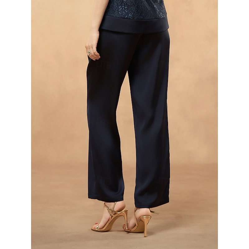 Women's Culottes Wide Leg Wide Leg Dress Pants Elegant Fashion Formal Full Length Mid Waist Solid Color Pocket Elastic Waist Micro-elastic Formal Wedding Business Navy Blue Spring, Fall, Winter2