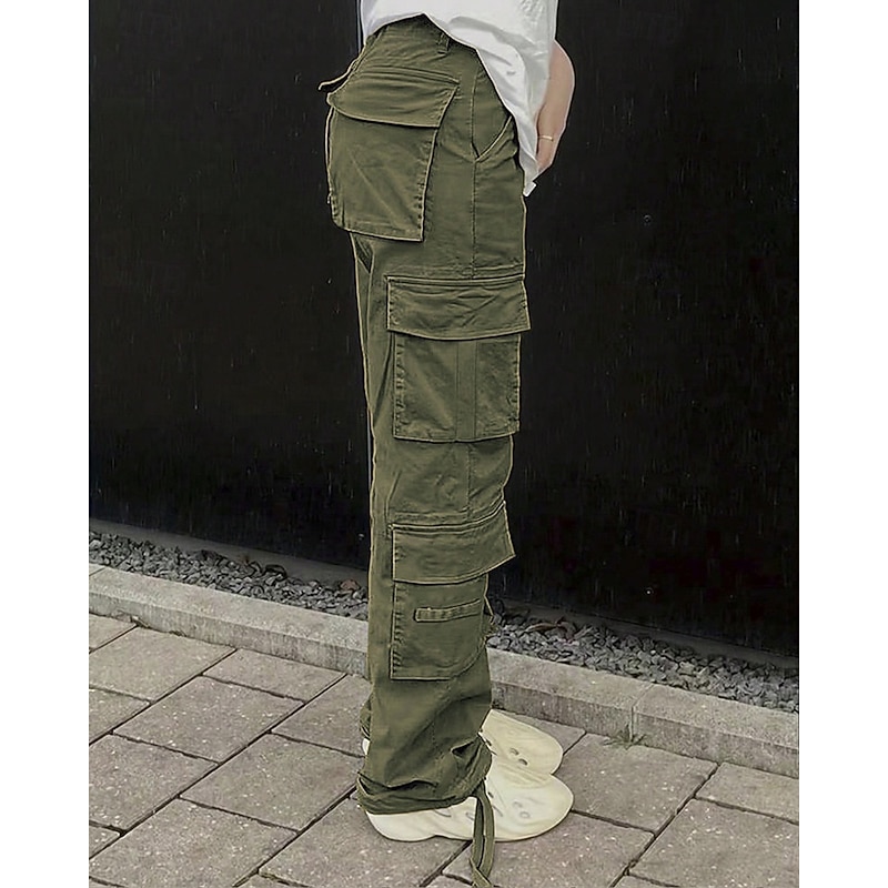 Women's Cargo Pants Pants Trousers Fashion Streetwear Full Length Natural Solid Colored Multi Pocket Comfortable Micro-elastic Sports & Outdoor Daily Wear Black Khaki Army Green Dark Gray Summer3