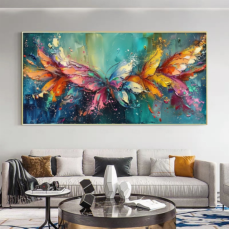 Handmade Original Butterfly Oil Painting On Canvas Abstract Dancing Butterflies Wall Art for Home Decor With Stretched Frame Without Inner Frame Painting2