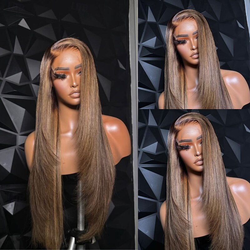 Remy Human Hair 5x5 Closure 13x4 Lace Front Wig Layered Haircut Brazilian Hair Wavy Brown Multi-color Wig 130% 150% Density with Baby Hair Highlighted / Balayage Hair 100% Virgin Glueless Pre-Plucked2