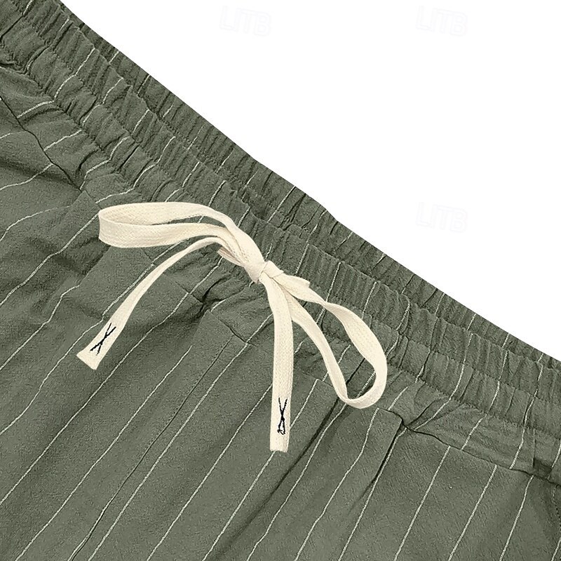 Men's Shorts Linen Shorts Summer Shorts Beach Shorts Elastic Waist Drawstring Stripe Comfort Breathable Knee Length Outdoor Casual Daily Vacation Fashion Black White Inelastic4
