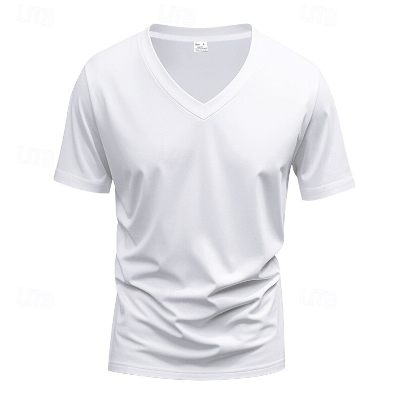 Men's T Shirt Tee Short Sleeve Shirt Tee Top Short Sleeve V Neck Summer Plain Fashion Designer Basic Classic Vacation Street Going out Black White Wine Top Tee for Men3