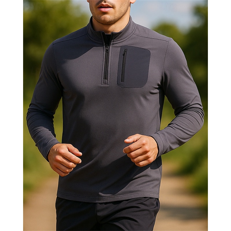 Men's Golf Polo Shirt Running Shirt Tennis Shirt Quarter Zip Long Sleeve Tee Tshirt Color Block Quick Dry Lightweight Breathable Tennis Golf Running Sportswear Activewear Black Royal Blue Gray