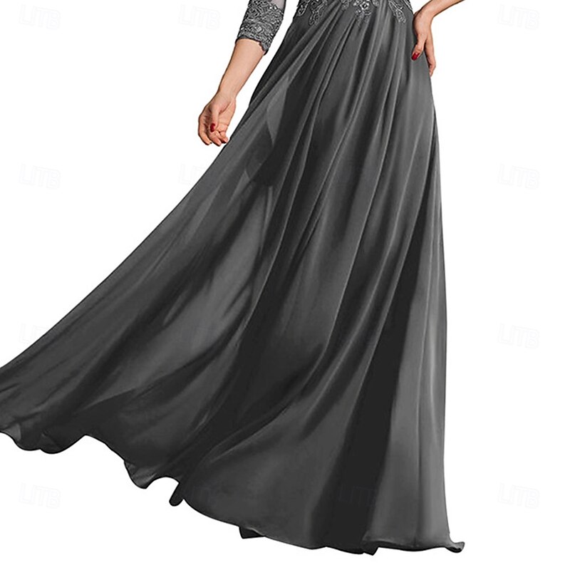 A-Line Mother of the Bride Dress Elegant Crew Neck Floor Length 3/4 Length Sleeve with Pleats Solid Color2