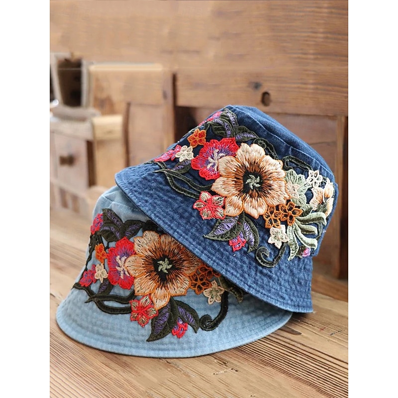 Women's Embroidered Denim Bucket Hat – Floral Design, Stylish Summer Hat, Perfect for Outdoor Activities, Beach and Casual Wear4